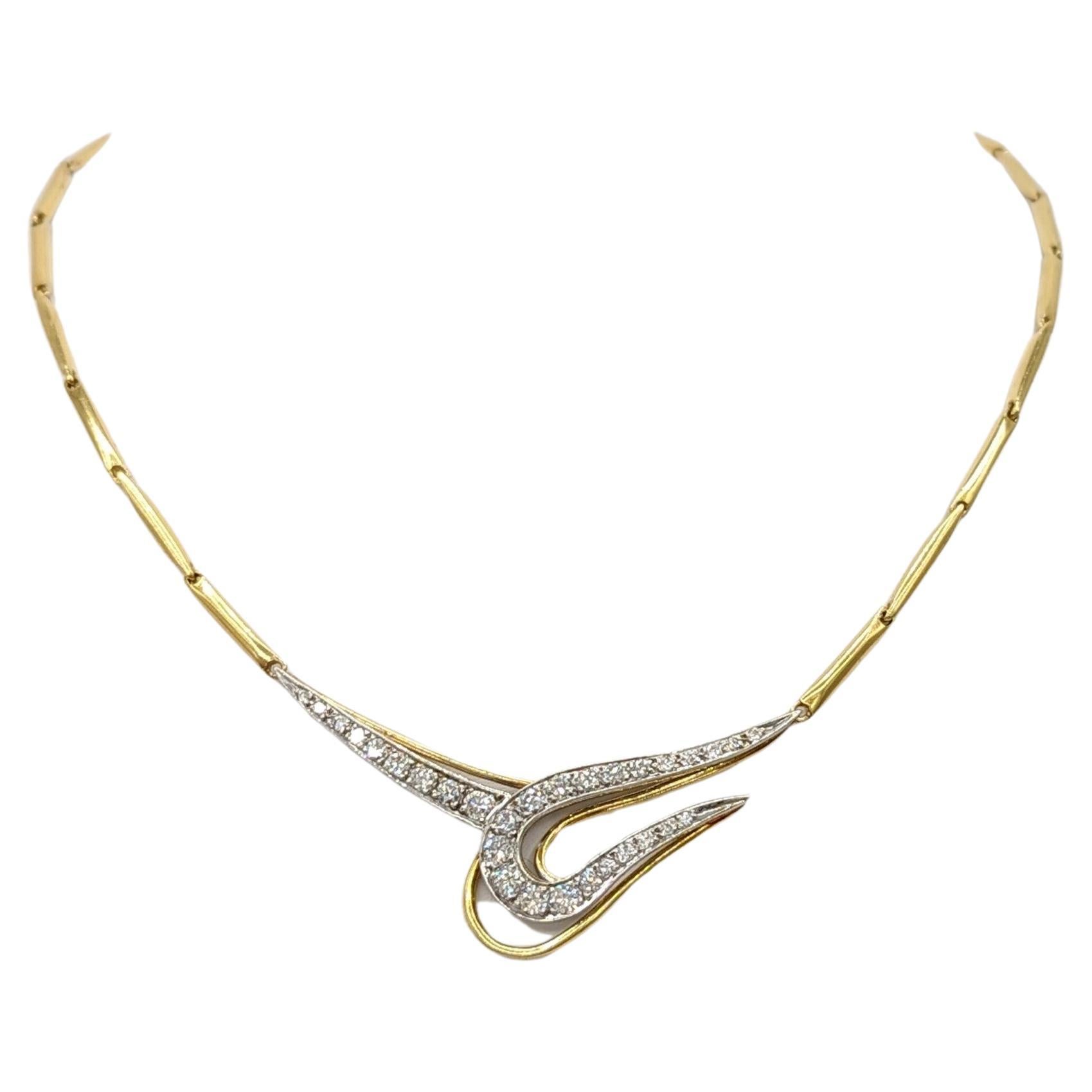 Collana con diamante bianco rotondo in oro 18 carati a due toni