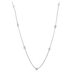 White Diamond Round Diamond Bezel and Chain Necklace in 14k White Gold