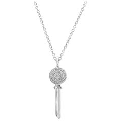 White Diamond Round Drop Fashion Key Pendant 14 Karat White Gold Chain Necklace