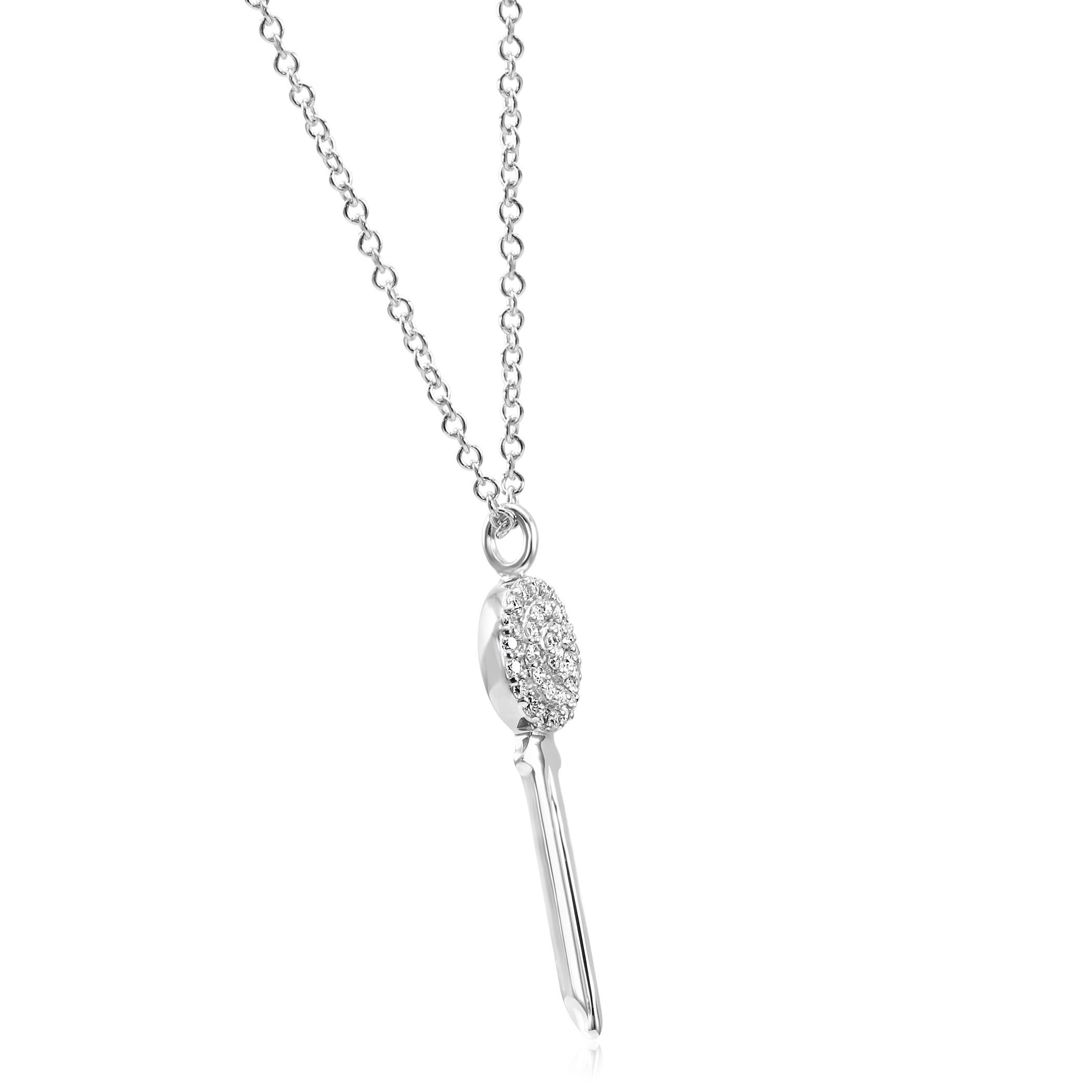 Contemporary White Diamond Round Drop Fashion Key Pendant 14 Karat White Gold Chain Necklace