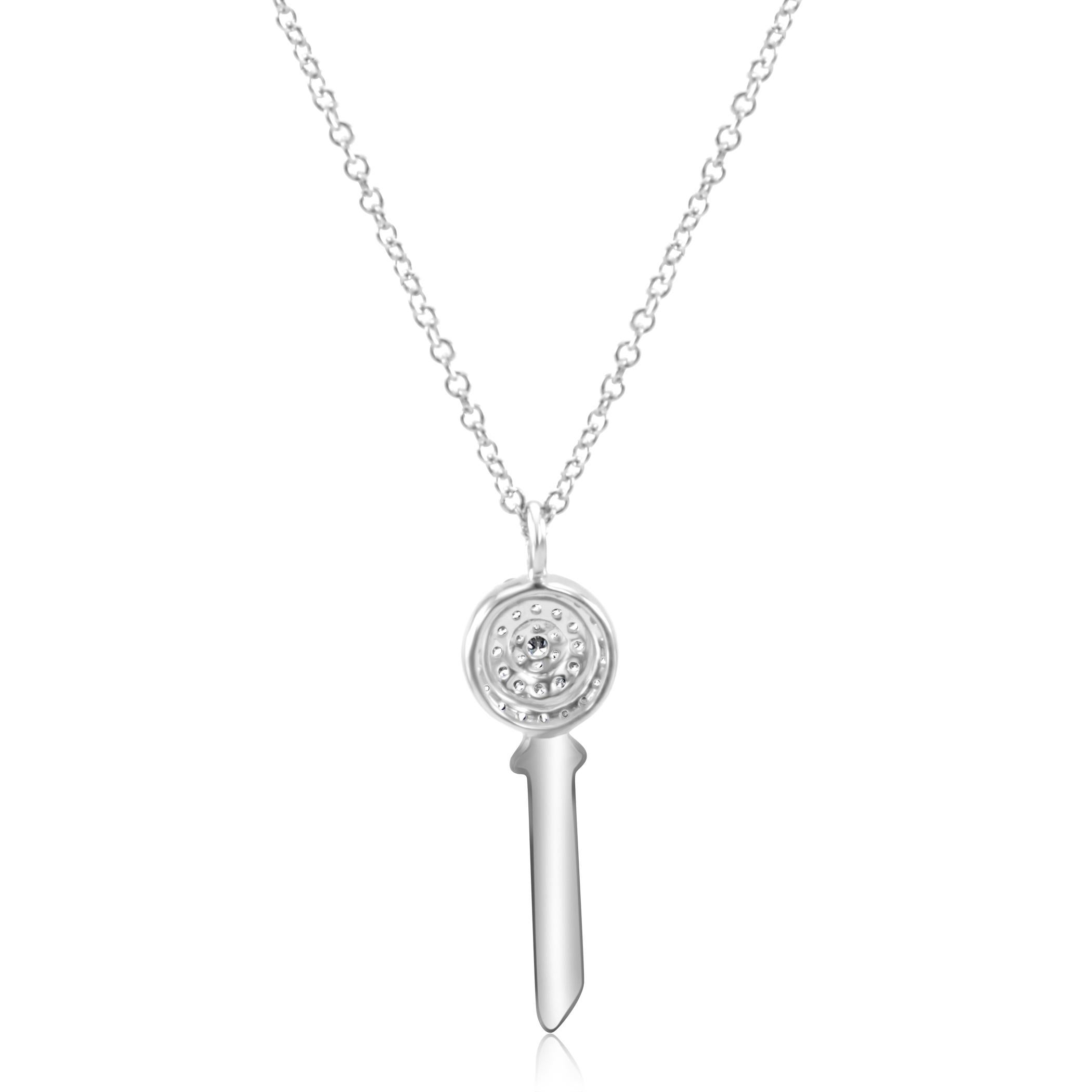 Round Cut White Diamond Round Drop Fashion Key Pendant 14 Karat White Gold Chain Necklace