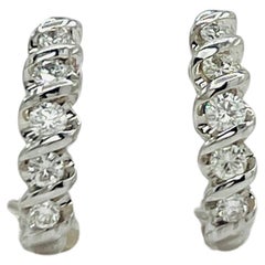 White Diamond Round Earrings in 14k White Gold