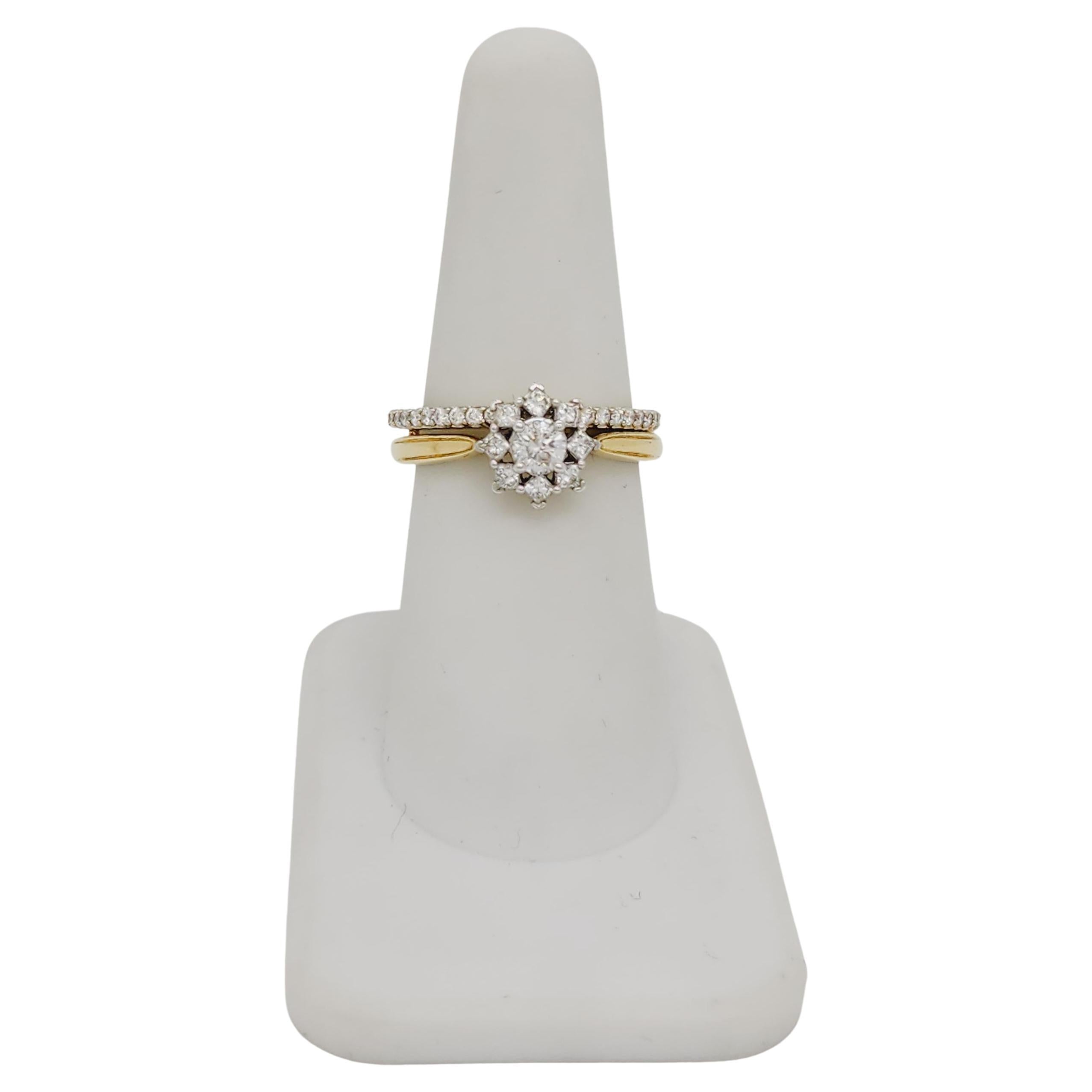White Diamond Round Engagement Ring and Wedding Band Ring Set