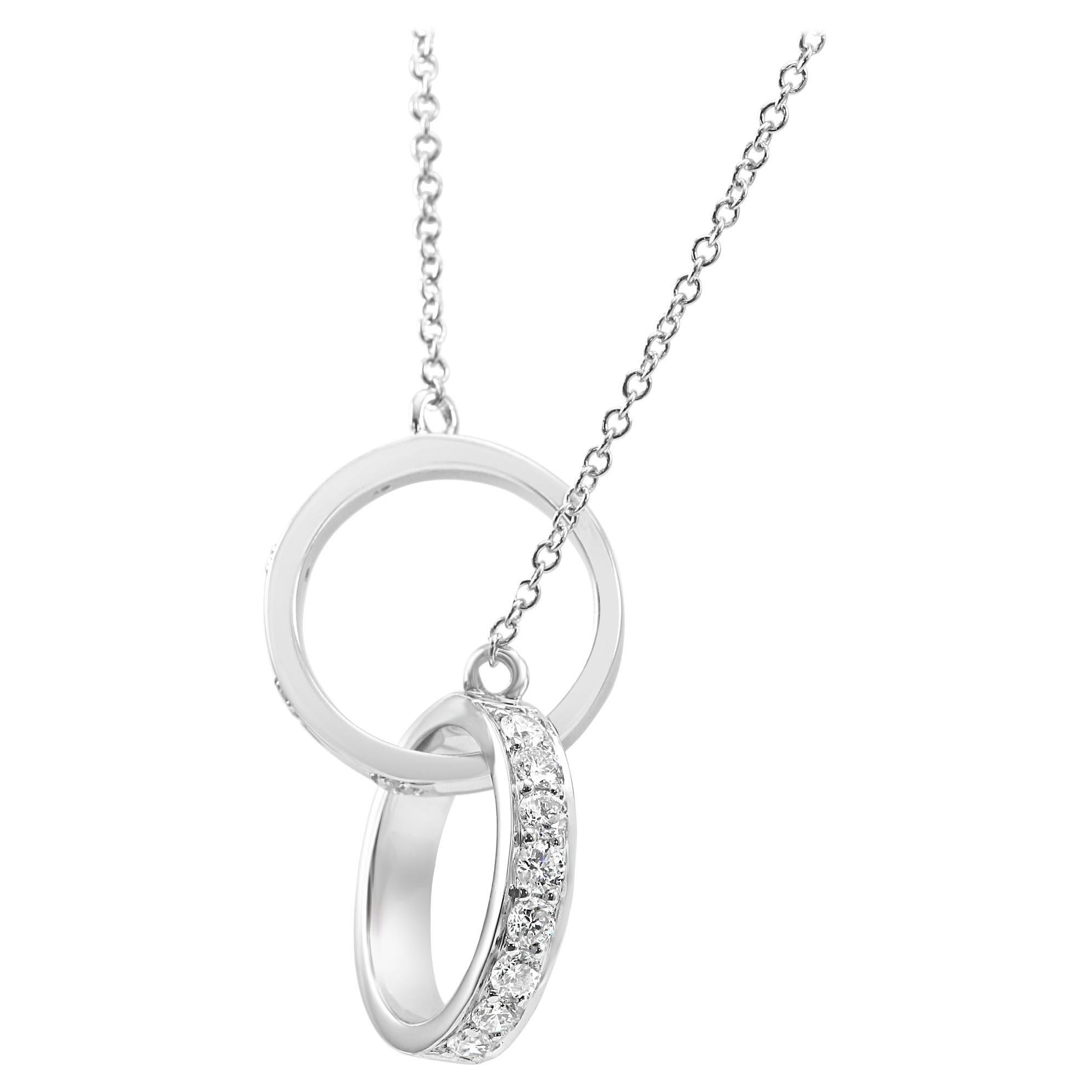 White Diamond Round Entwined Ring Drop Fashion 14K White Gold Stackable Necklace