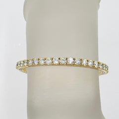 White Diamond Round Flexible Bangle Bracelet in 14K Yellow Gold