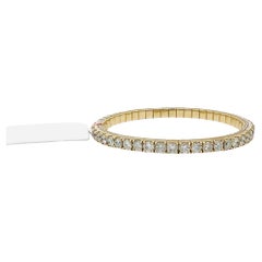 White Diamond Round Flexible Bangle Bracelet in 14K Yellow Gold