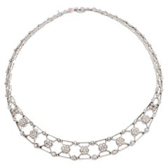 White Diamond Round Floral Necklace in 14k White Gold