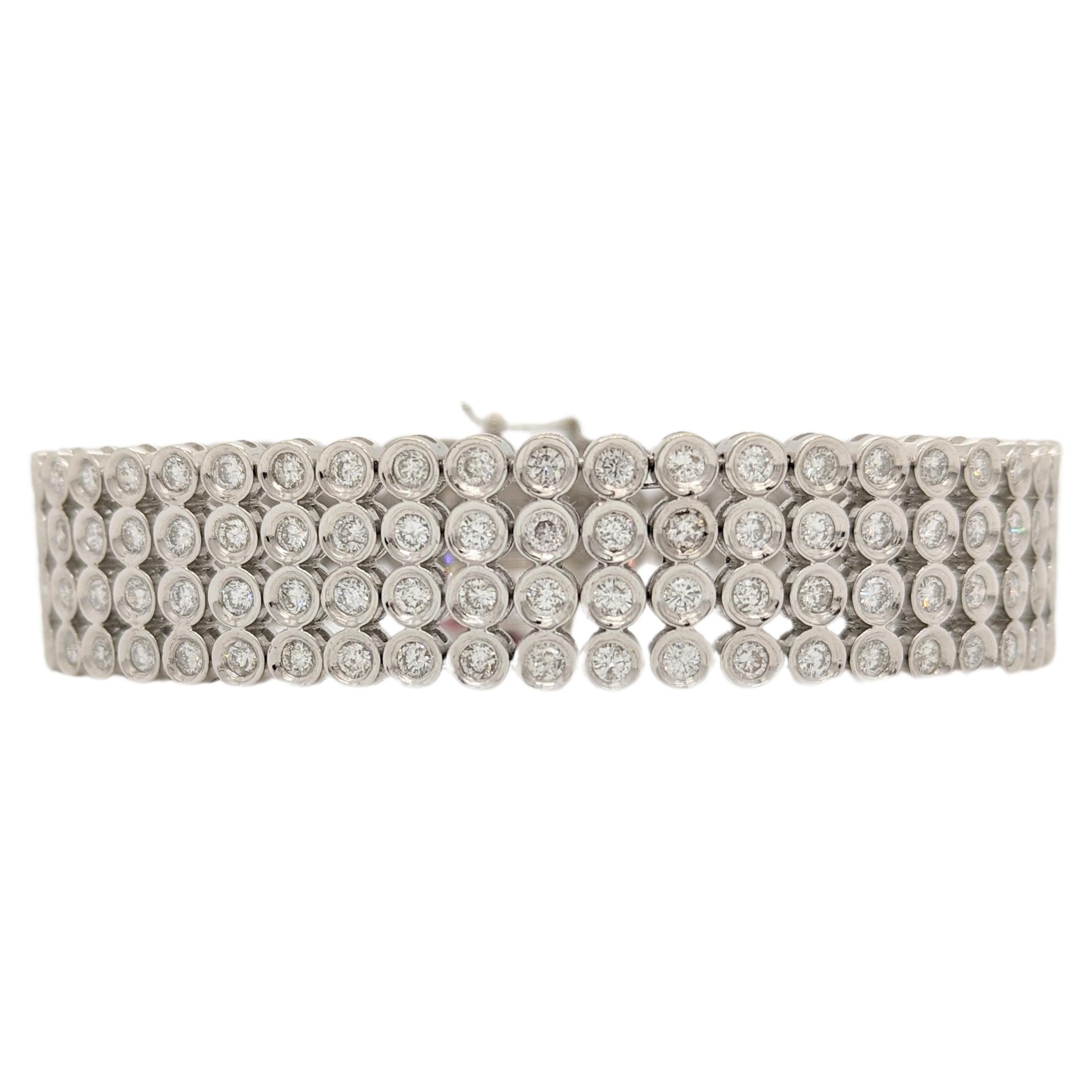 White Diamond Round Four Row Bracelet in 18K White Gold For Sale