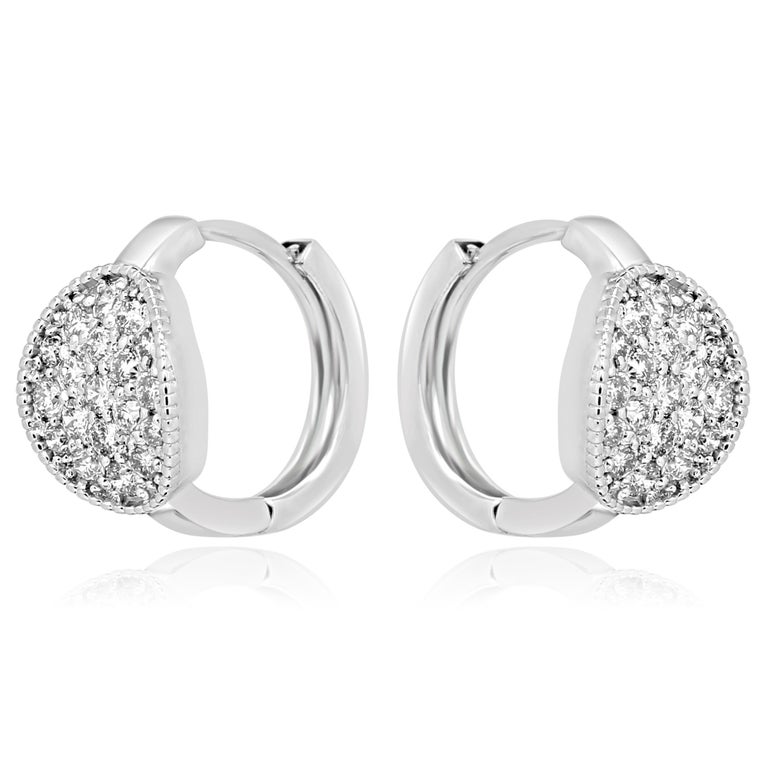 White Diamond Round Gold Clip on Earring with Filigree on Side at 1stDibs