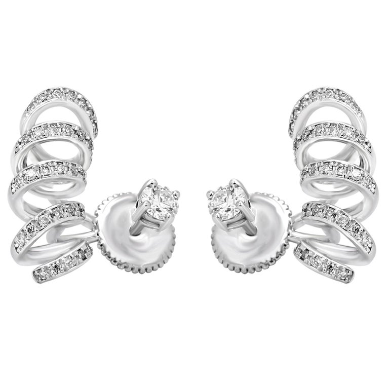 White Diamond Round Gold Ear Cuff Ear Climber Jacket Style Earrings at 1stDibs