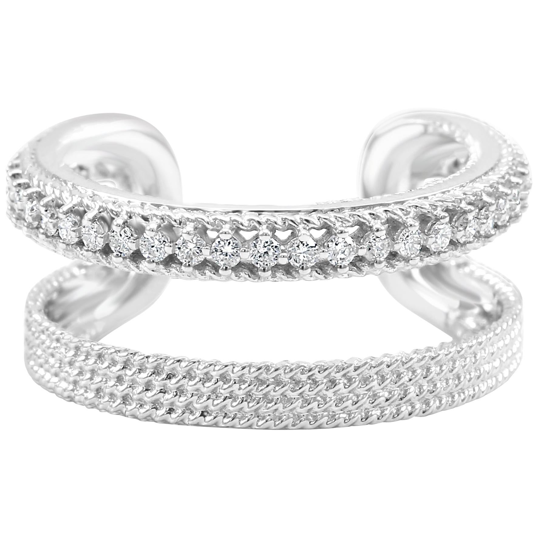 White Diamond Round Gold Fashion Cocktail Horseshoe Band Ring with