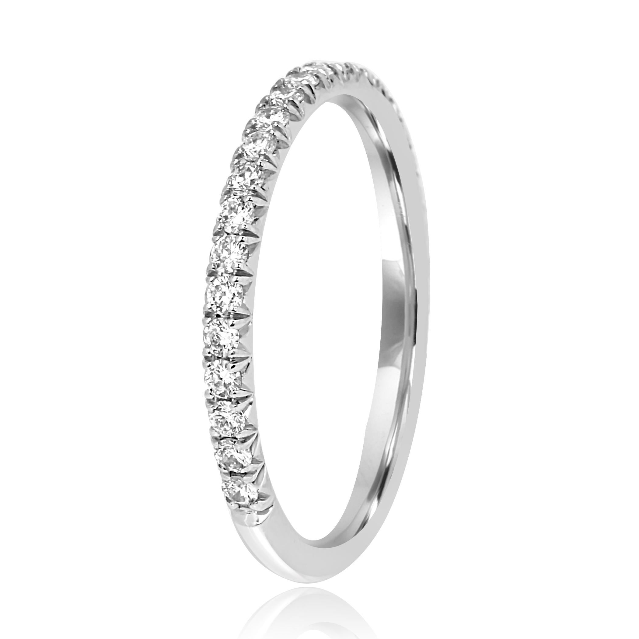 Modern White Diamond Round 18K White Gold Wedding or Stackable Fashion Gold Band Ring
