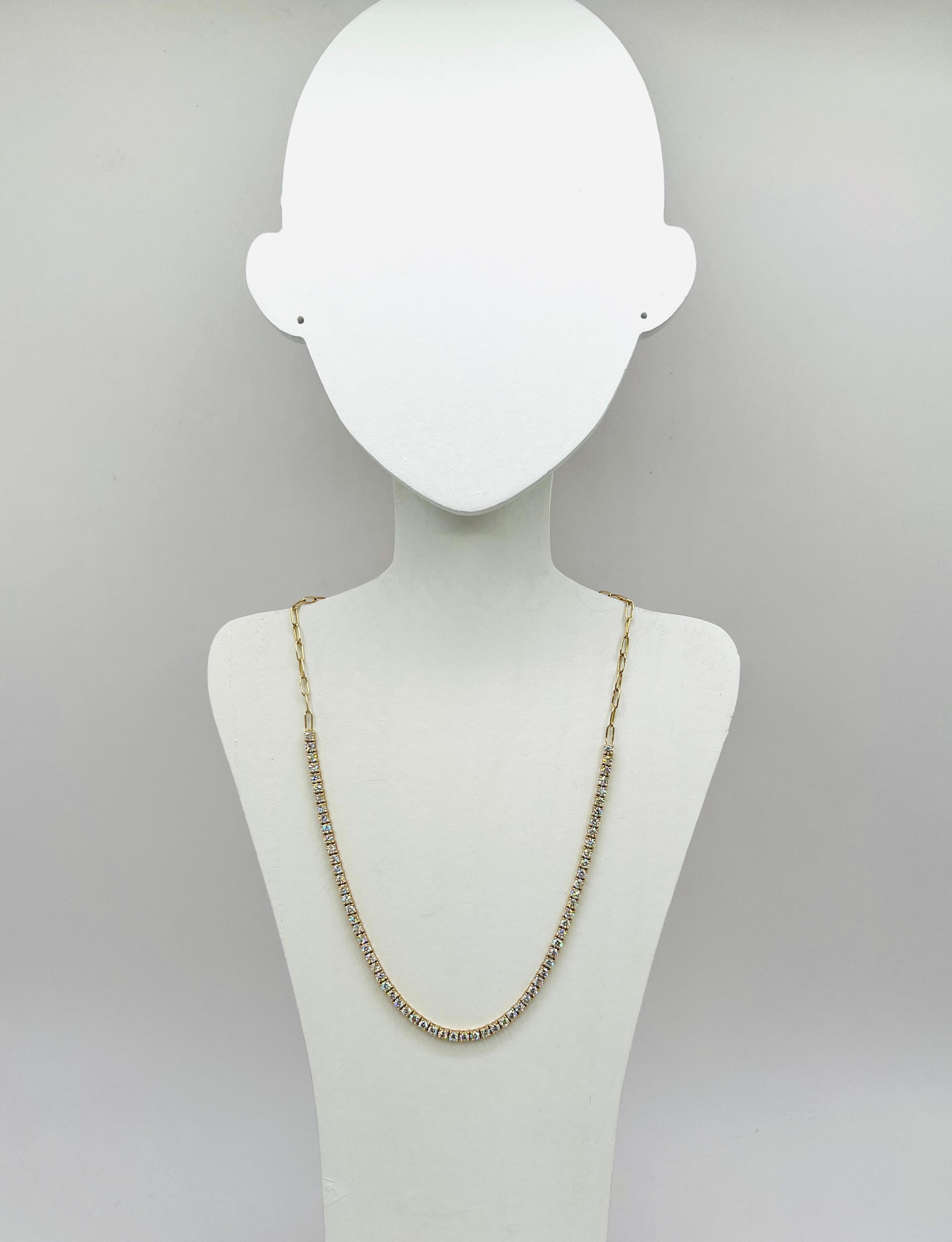 Collar de medio diamante blanco redondo y clip en oro amarillo de 14 quilates en venta 1