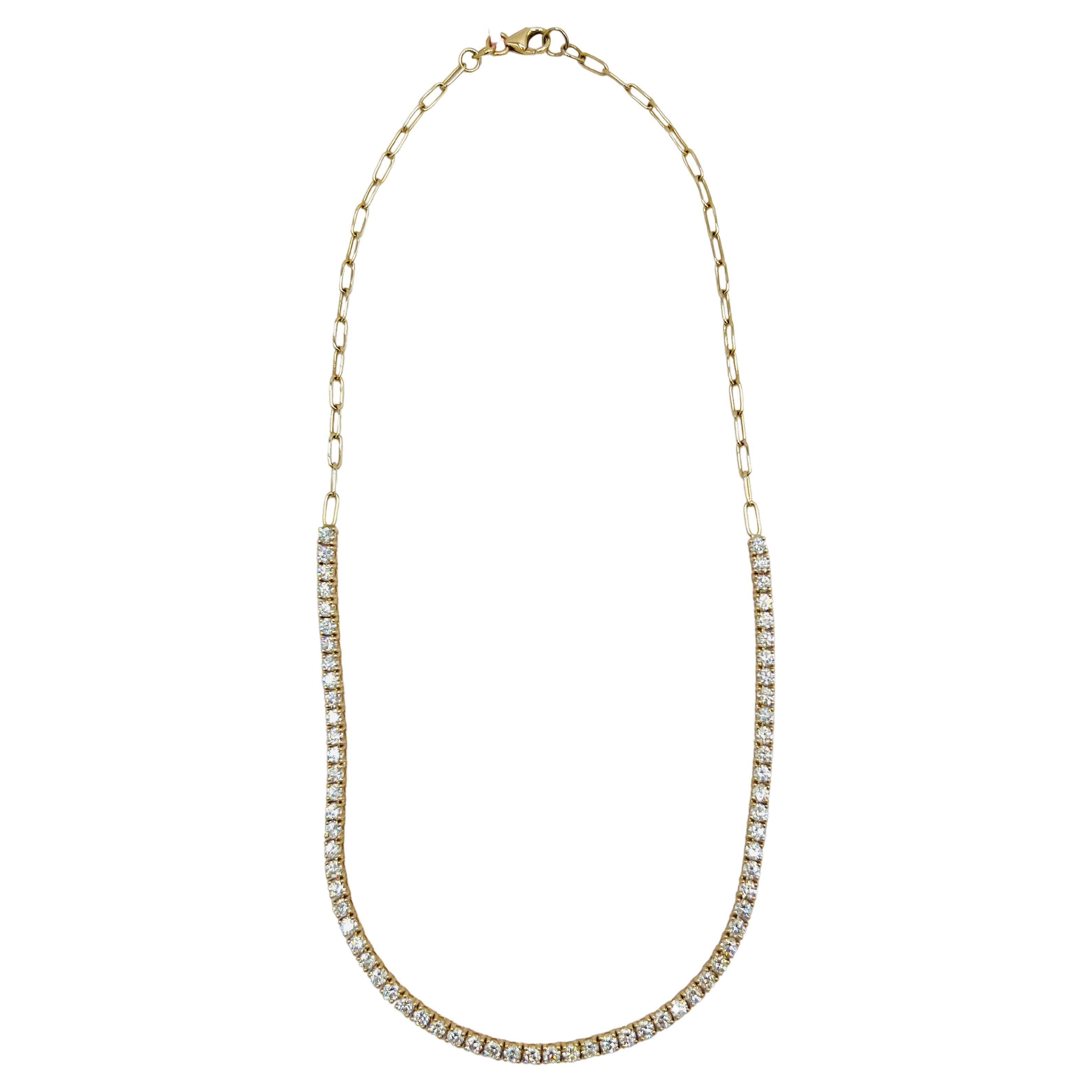 Collar de medio diamante blanco redondo y clip en oro amarillo de 14 quilates en venta