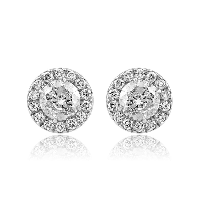White Diamond Round Halo Gold Stud Earring 2.40 Carat Total Weight at ...