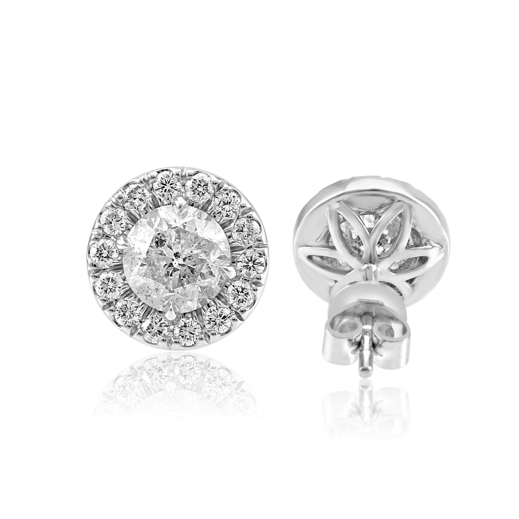 White Diamond Round Halo Gold Stud Earring 2.40 Carat Total Weight In New Condition In NEW YORK, NY