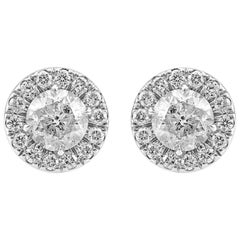 White Diamond Round Halo Gold Stud Earring 2.40 Carat Total Weight