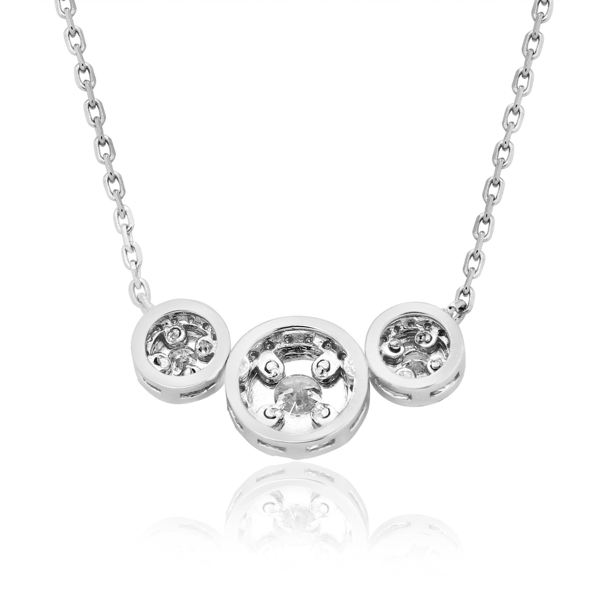 Contemporary White Diamond Round Halo Three-Stone Gold Chain Pendant Fashion Necklace