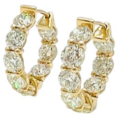 White Diamond Round In and out Hoop Earrings in 18K Yellow Gold