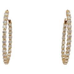 White Diamond Round In 
Out Oval Shape Hoop Earrings in 18K Yellow Gold