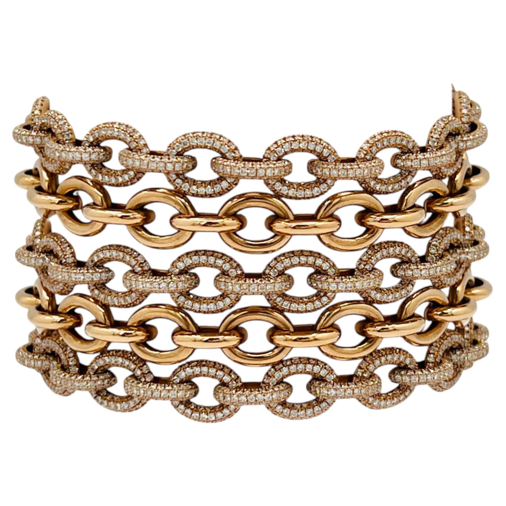 Bracelet à maillons en or rose 18 carats et diamants blancs