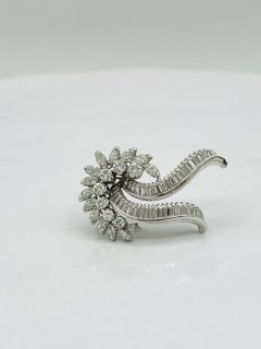 White Diamond Round, Marquise, and Baguette Brooch in Platinum
