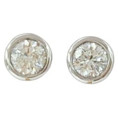 White Diamond Round Martini Bezel Studs in 14K White Gold
