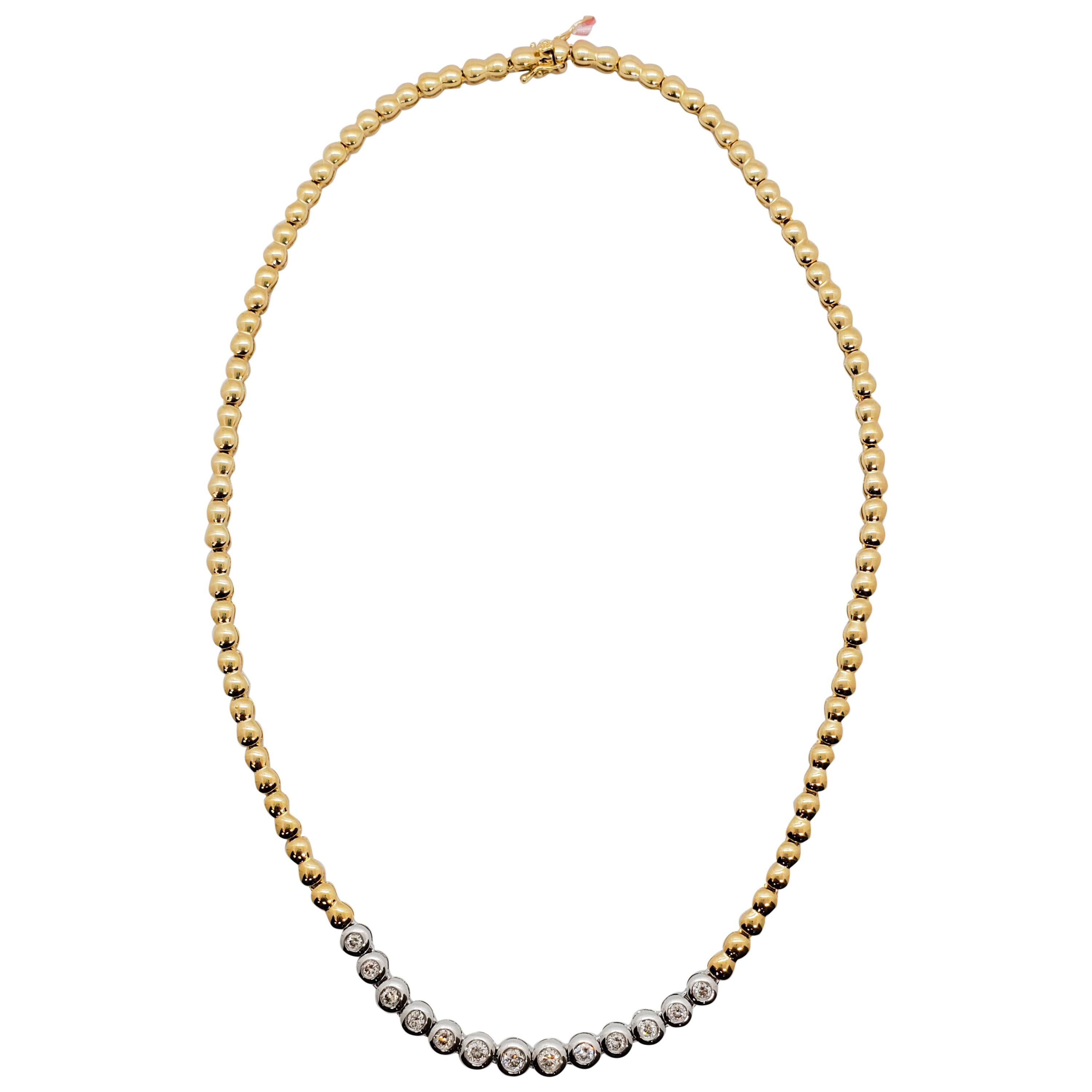 White Diamond Round Necklace in 14 Karat Two-Tone Gold For Sale