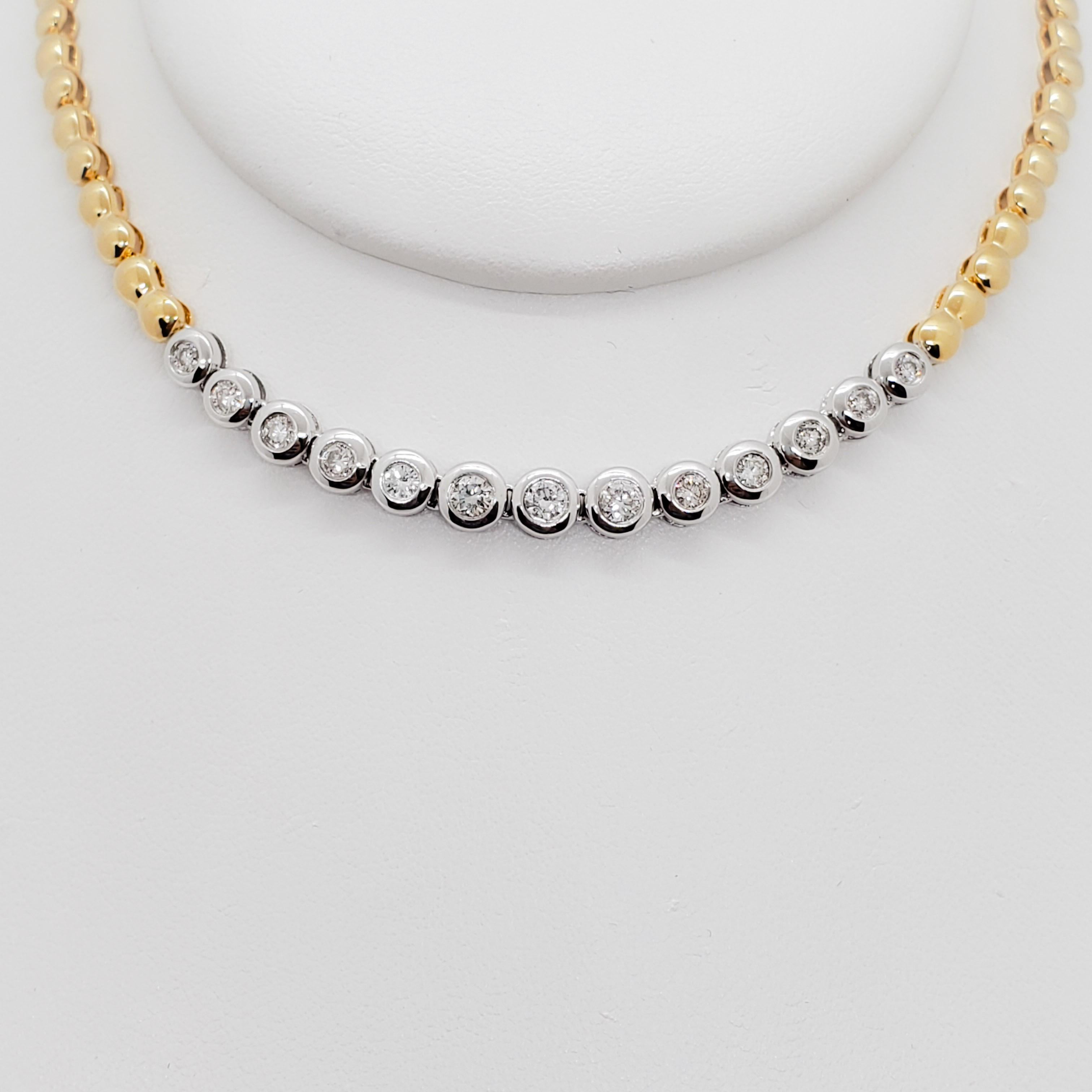Round Cut White Diamond Round Necklace in 14 Karat Two-Tone Gold For Sale
