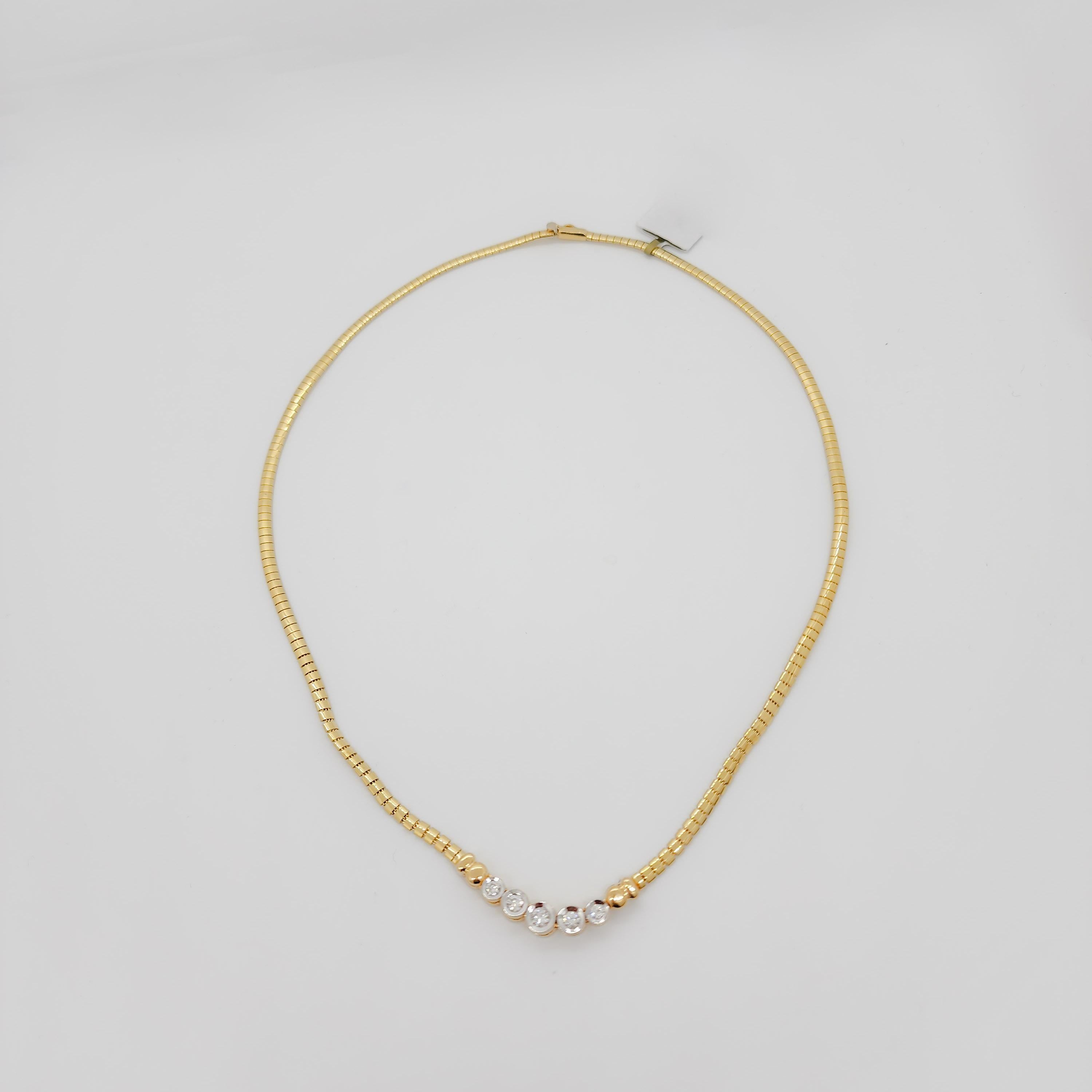 Women's or Men's White Diamond Round Necklace in 14k Yellow Gold For Sale