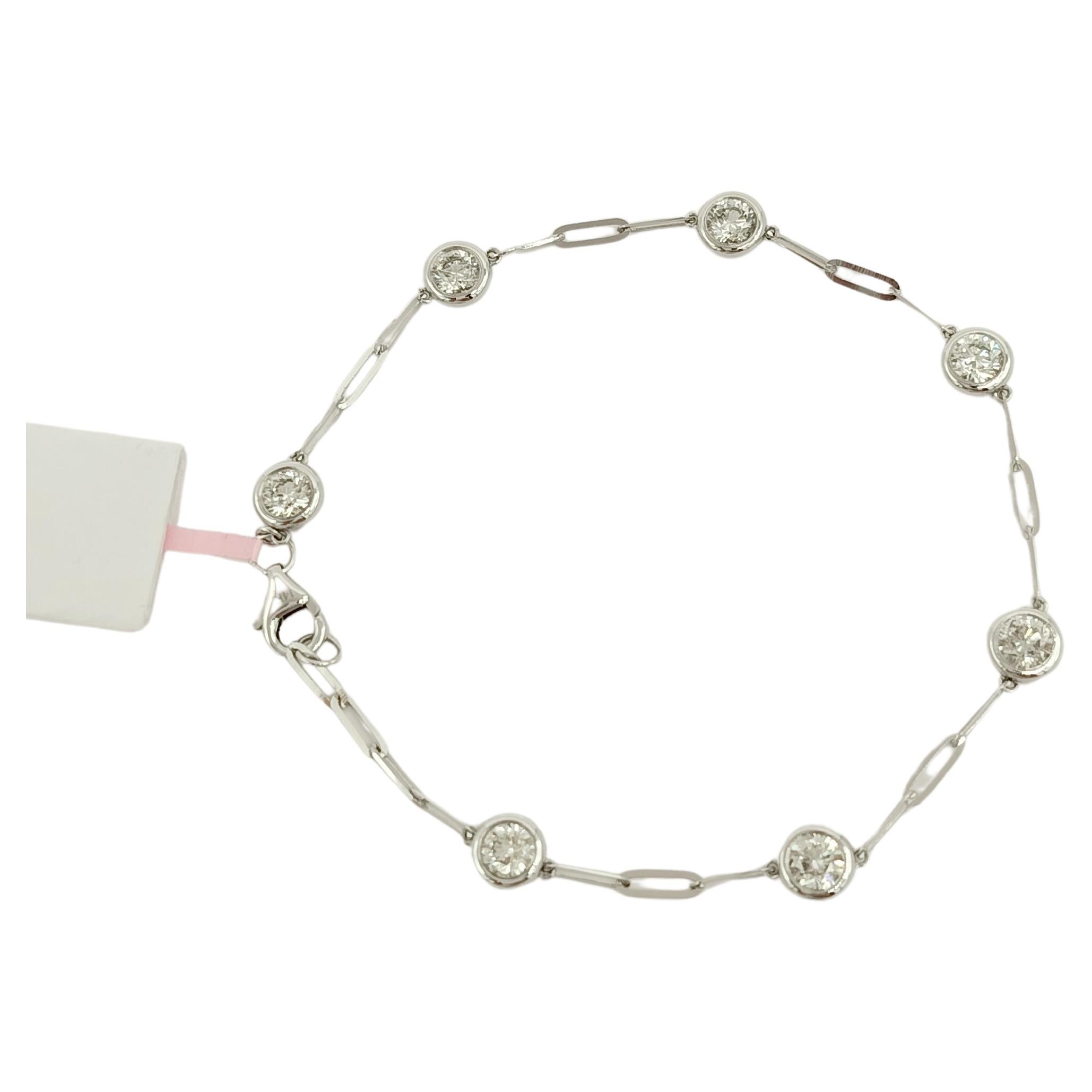 White Diamond Round Paper Clip Bracelet in 18K White Gold For Sale