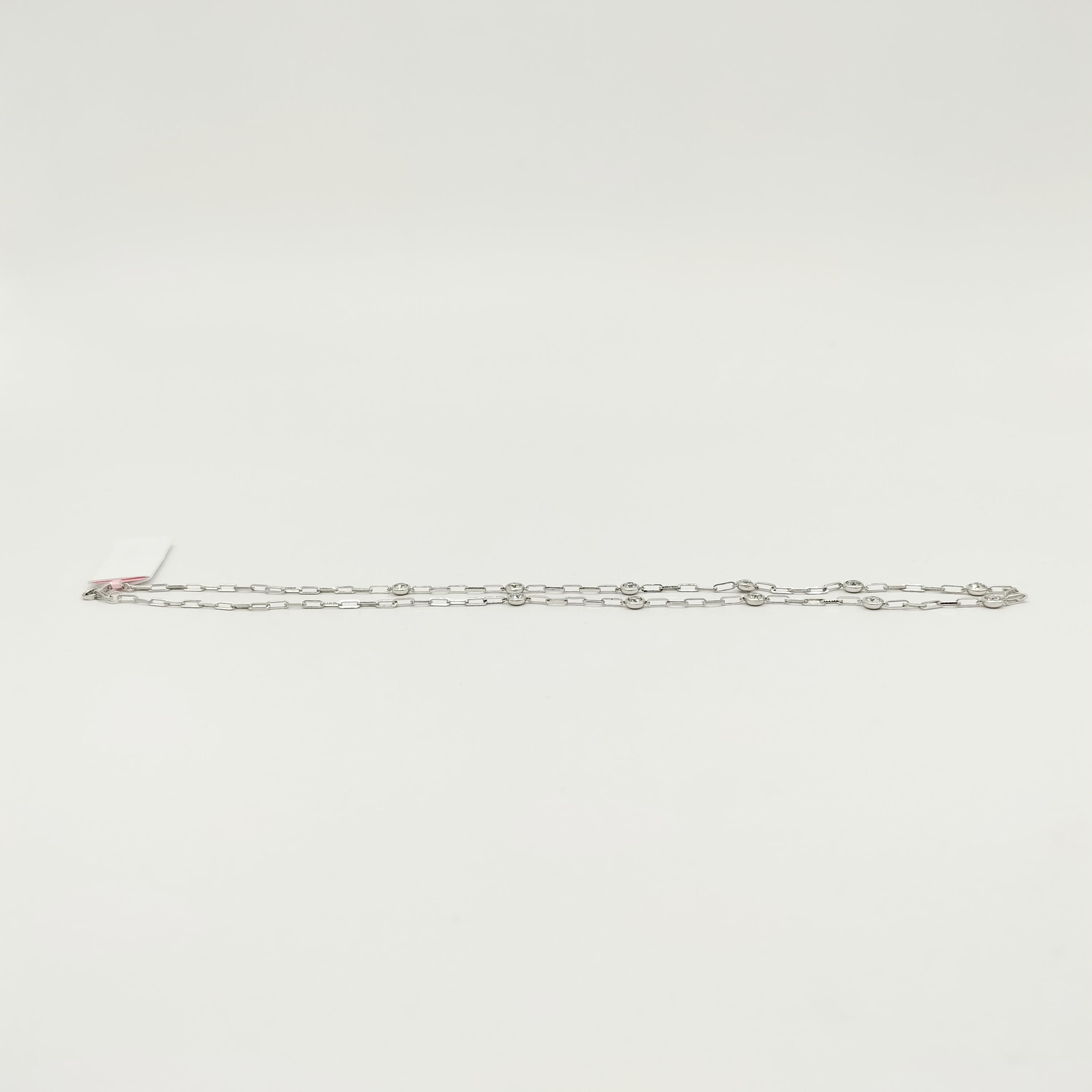 White Diamond Round Paper Clip Necklace in 14K White Gold For Sale 1