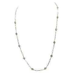 White Diamond Round Paper Clip Necklace in 14K White Gold