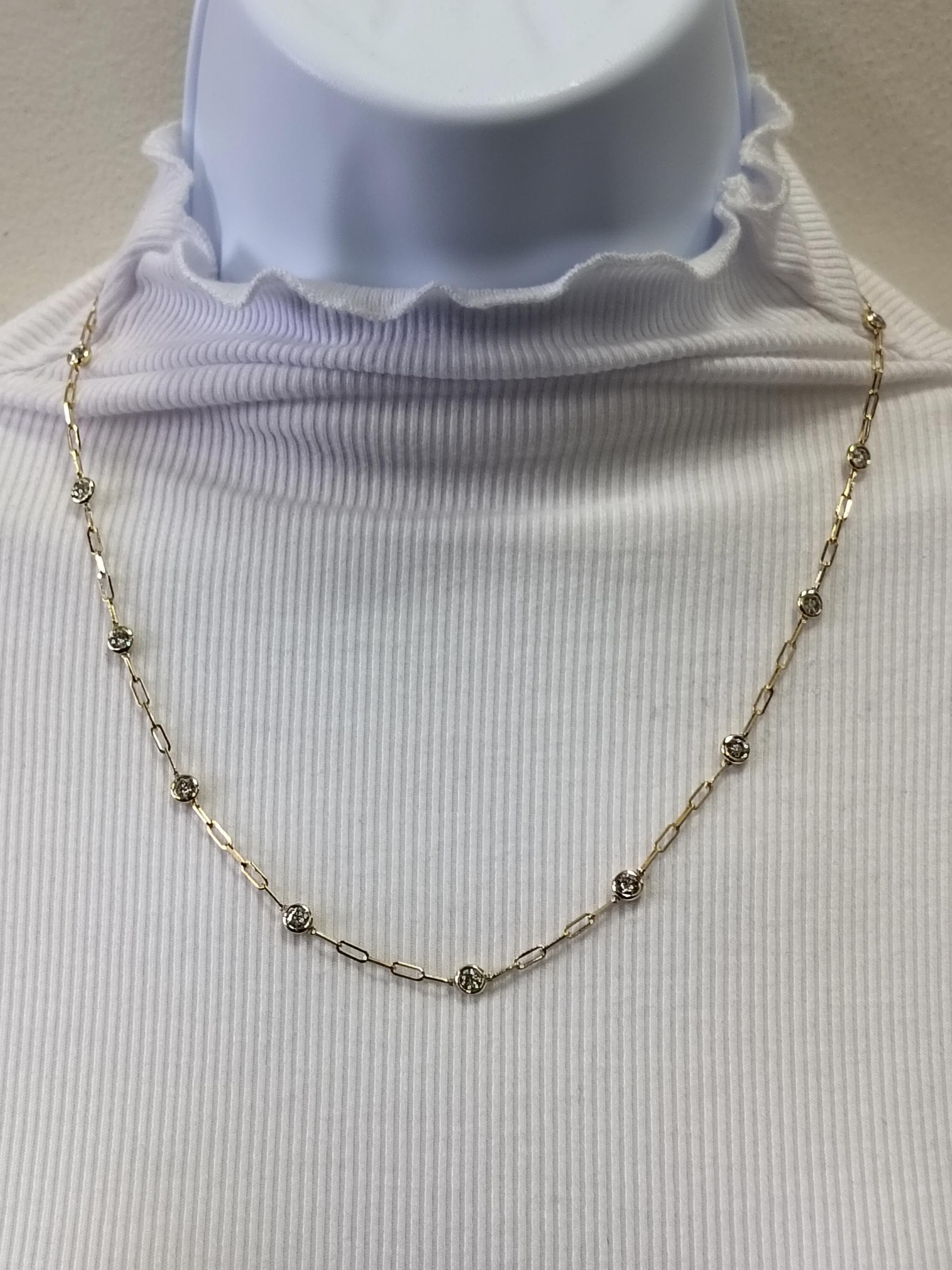 Beautiful paperclip necklace with 2.00 ct. good quality white diamond rounds.  Handmade in 14k yellow gold.  Length is 20
