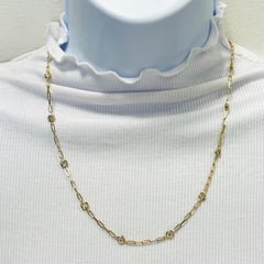 White Diamond Round Paper Clip Necklace in 14K Yellow Gold