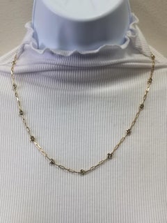 White Diamond Round Paper Clip Necklace in 14K Yellow Gold