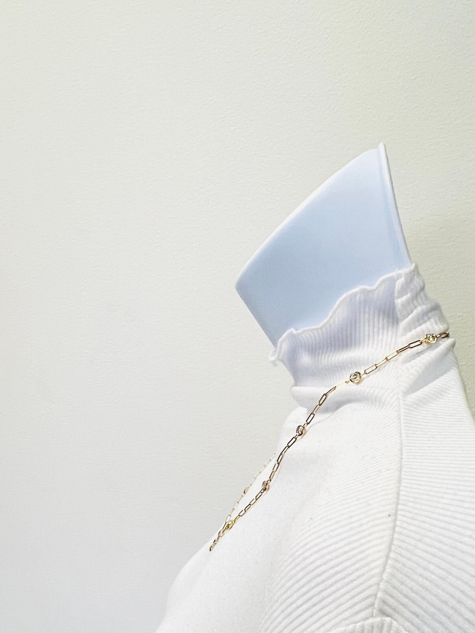 Round Cut White Diamond Round Paper Clip Necklace in 14K Yellow Gold For Sale