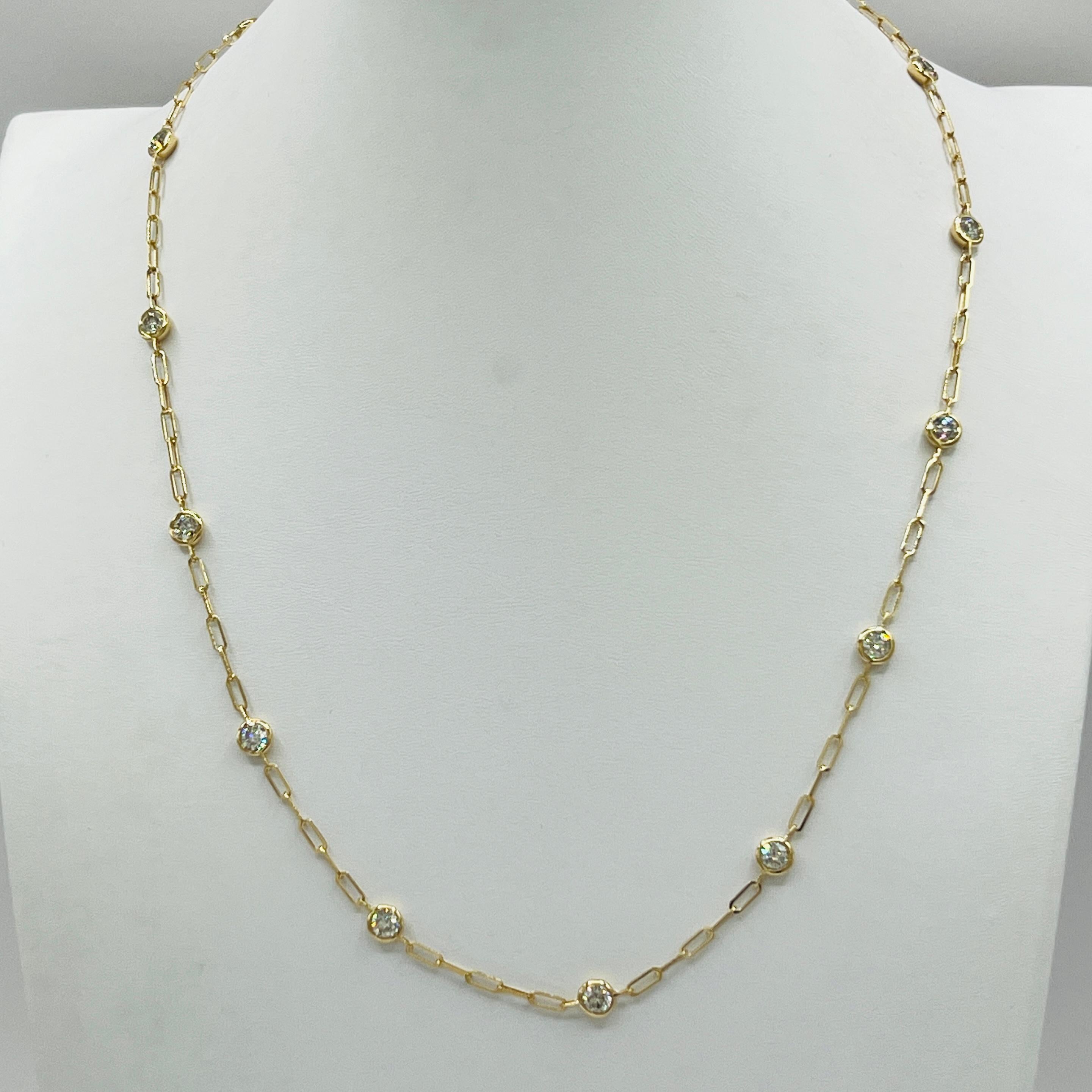 Collier trombone à diamants blancs ronds  en or jaune 14 carats Neuf - En vente à Los Angeles, CA