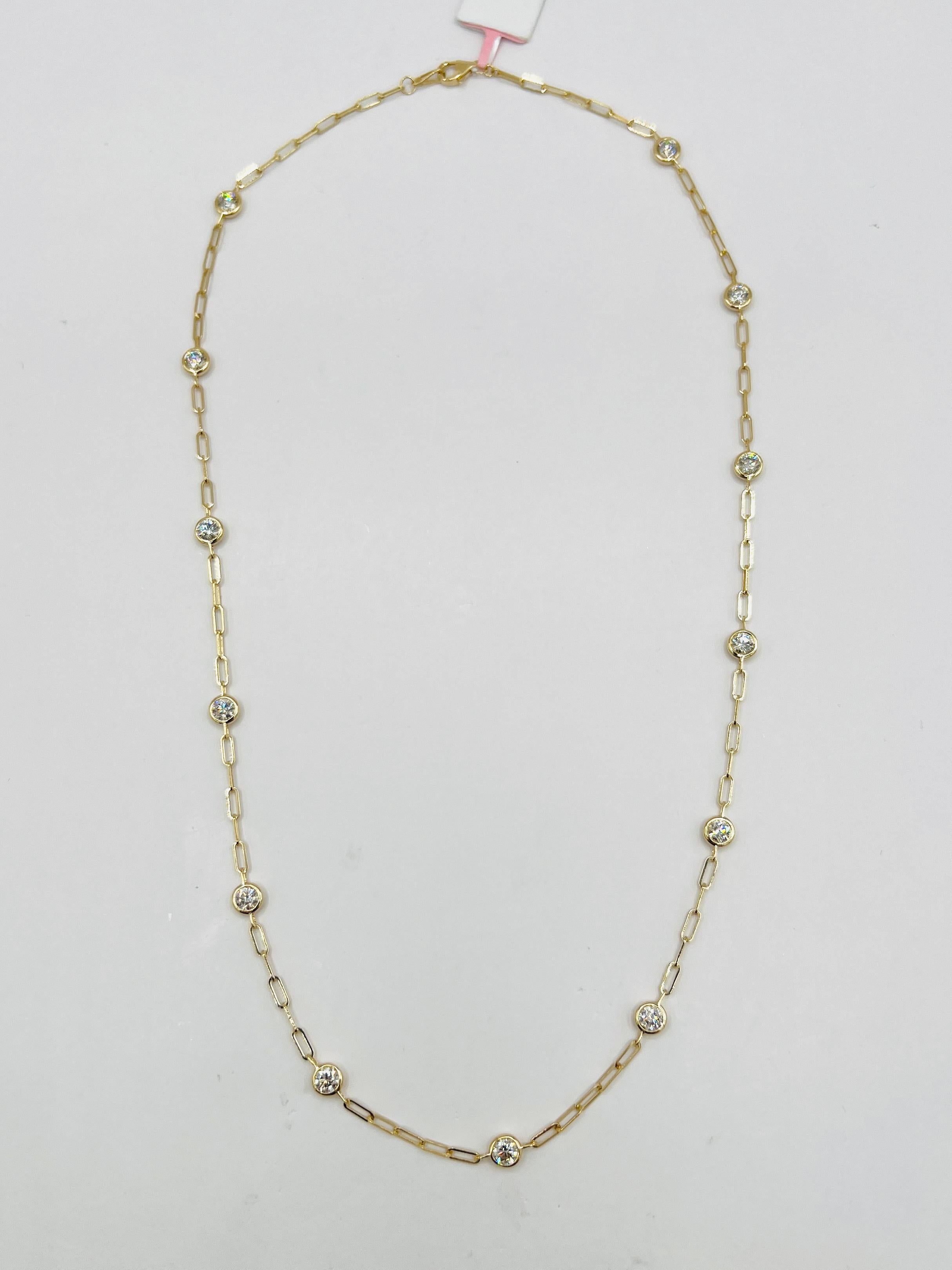 Collier trombone à diamants blancs ronds  en or jaune 14 carats en vente 1