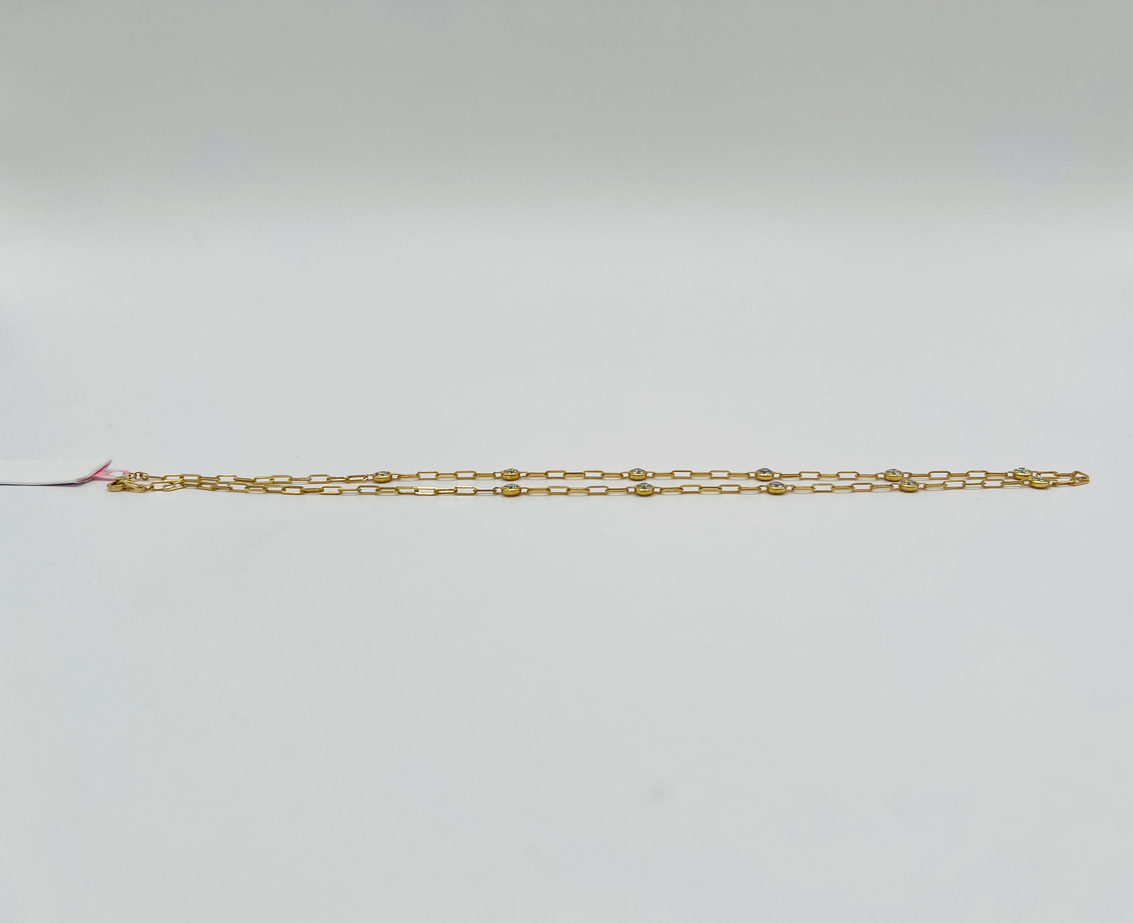 White Diamond Round Paper Clip Necklace in 14K Yellow Gold For Sale 2