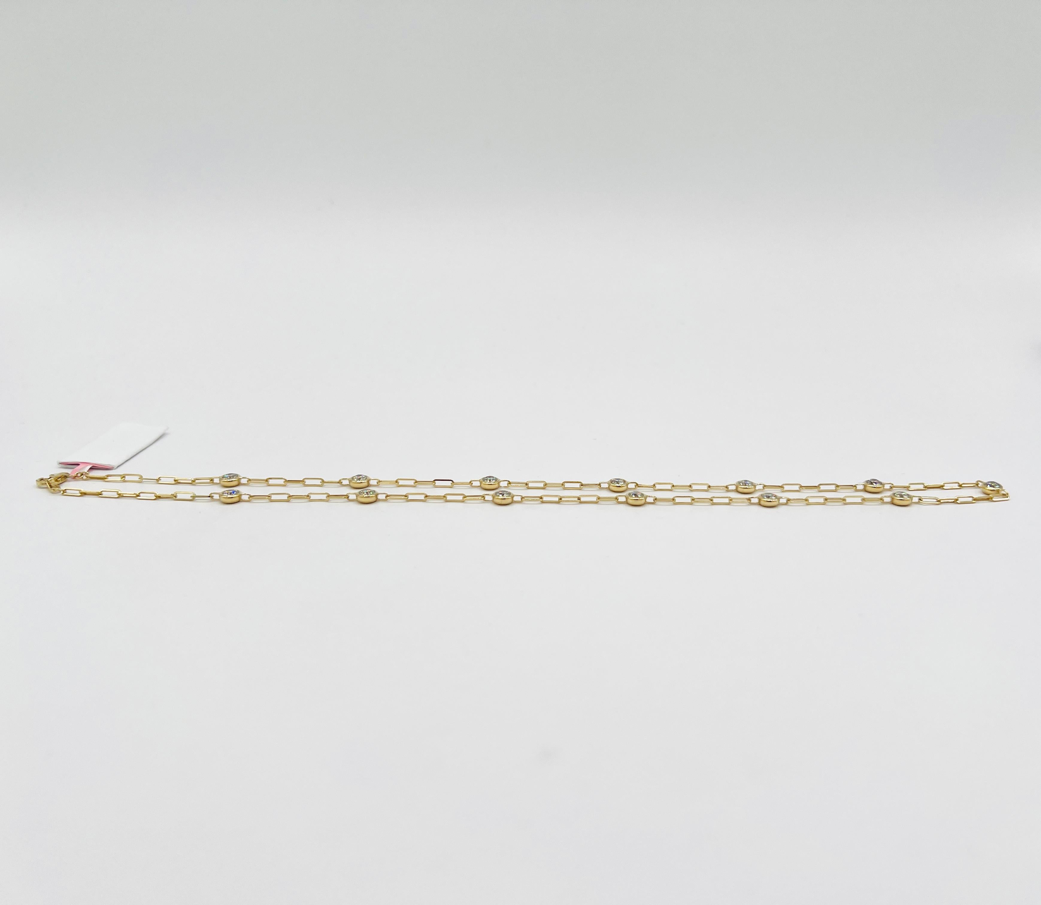 Collier trombone à diamants blancs ronds  en or jaune 14 carats en vente 2