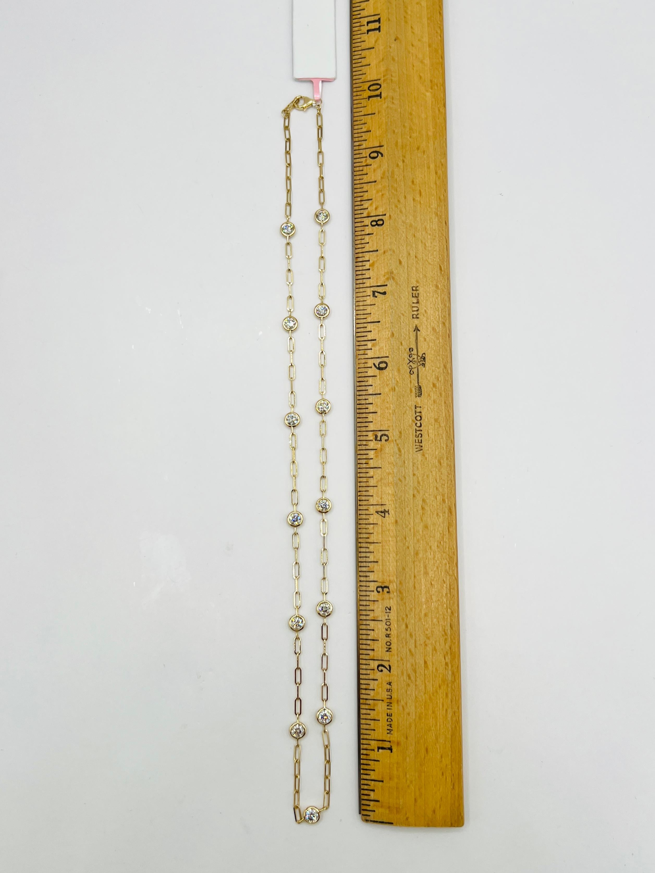 Collier trombone à diamants blancs ronds  en or jaune 14 carats en vente 3