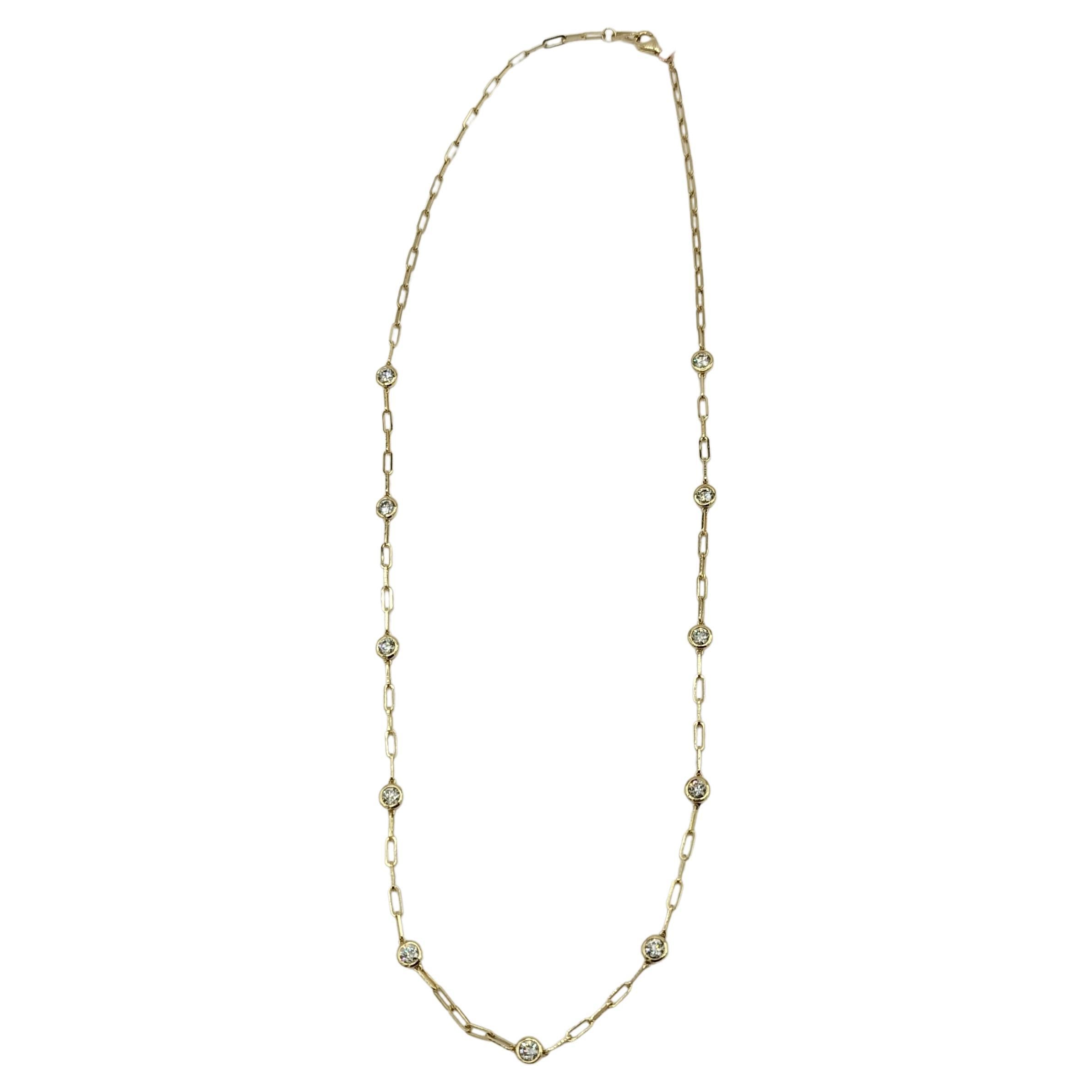 White Diamond Round Paper Clip Necklace in 14K Yellow Gold For Sale