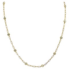 White Diamond Round Paper Clip Necklace in 14K Yellow Gold