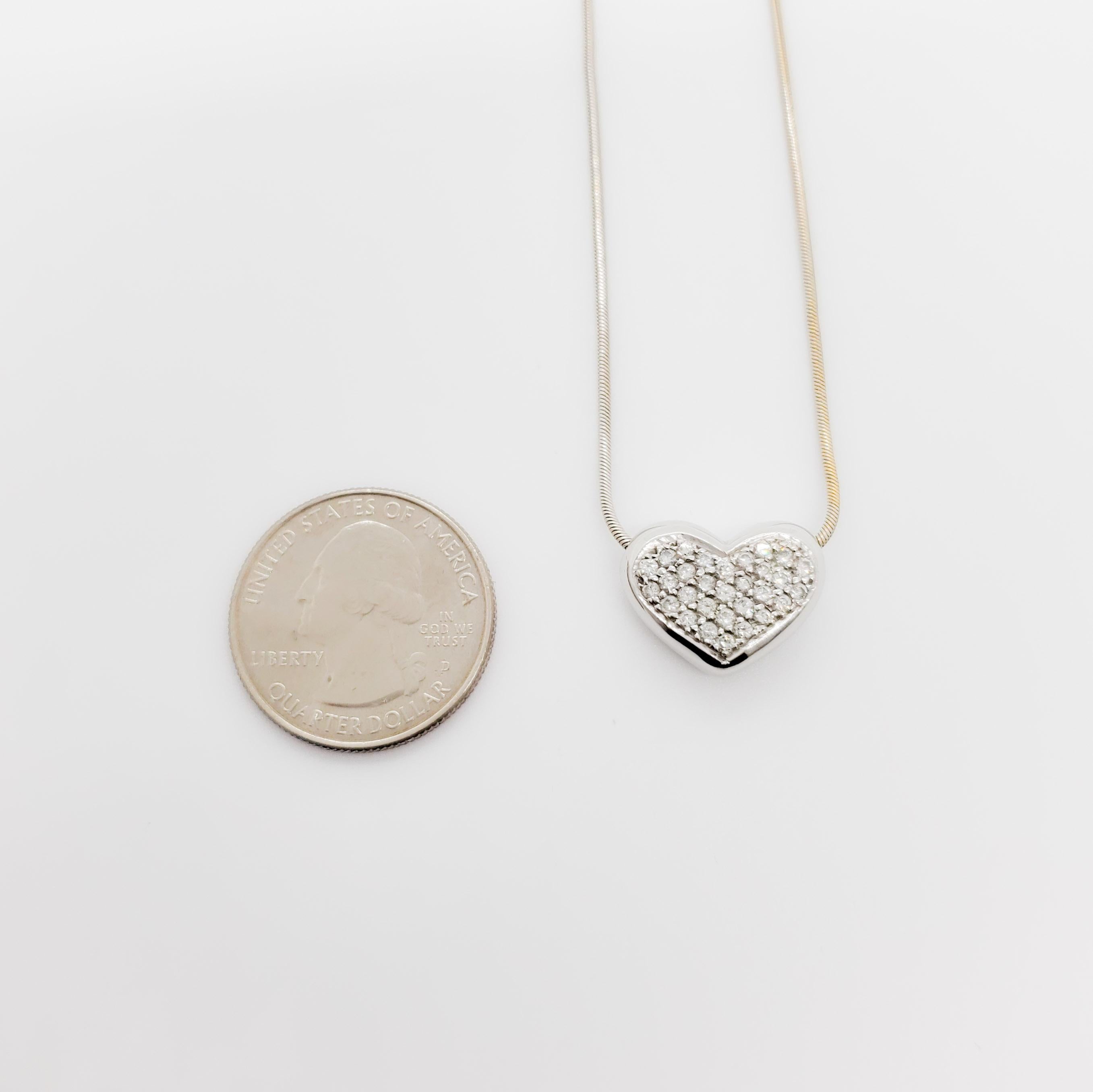 White Diamond Pave Heart Pendant Necklace in 18k Gold For Sale 2