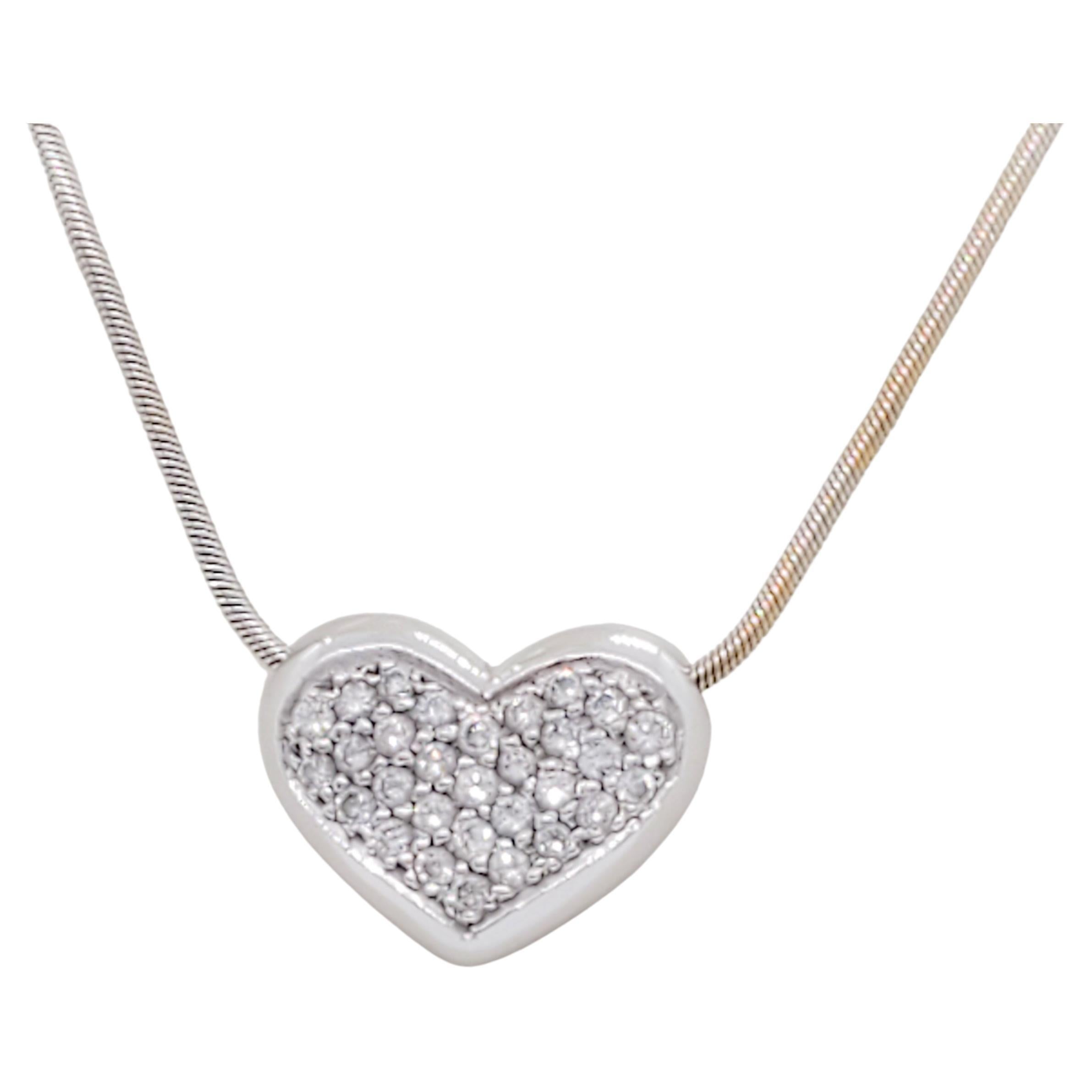 White Diamond Pave Heart Pendant Necklace in 18k Gold