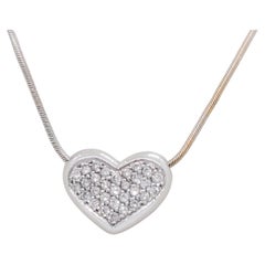 White Diamond Round Pave Heart Pendant Necklace in 18k Gold