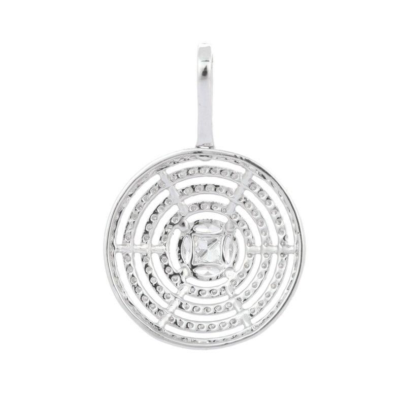 Modern White Diamond Round Pendant in 14K White Gold For Sale