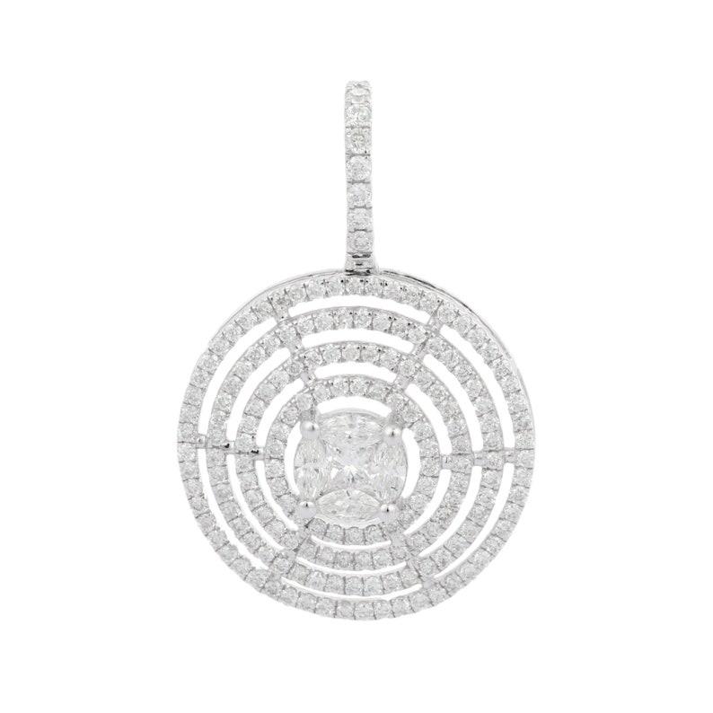 Women's or Men's White Diamond Round Pendant in 14K White Gold For Sale