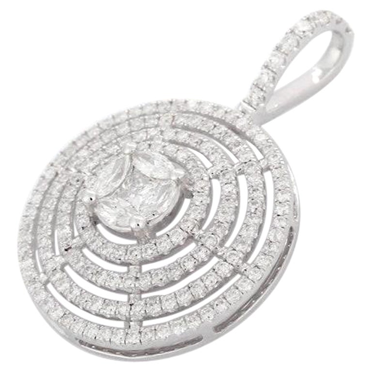 White Diamond Round Pendant in 14K White Gold